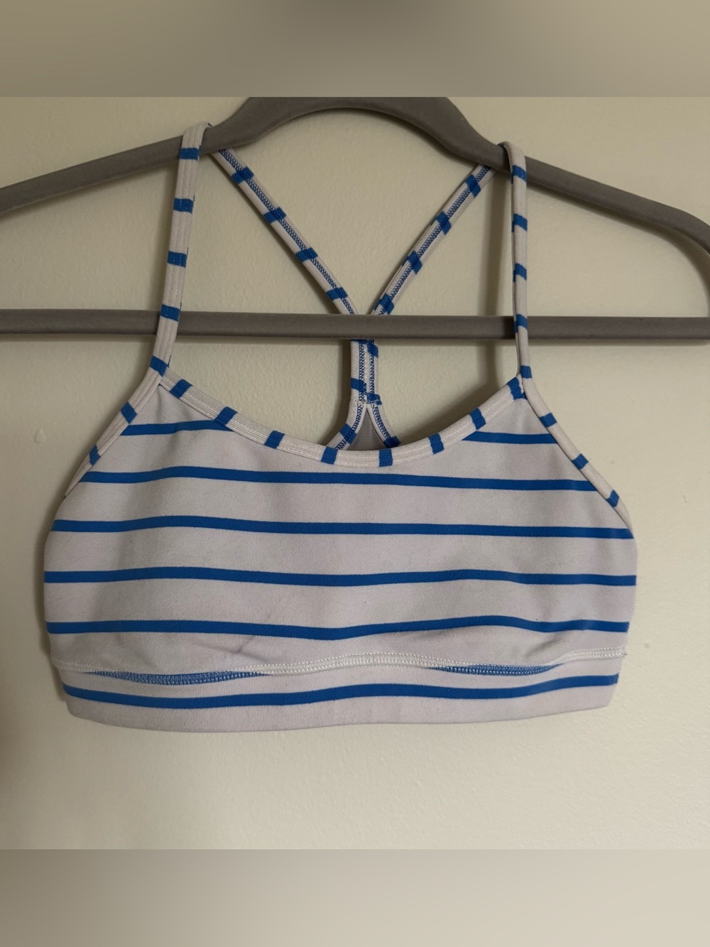 Lululemon Flow Y Bra Blue White Stripe Size 4